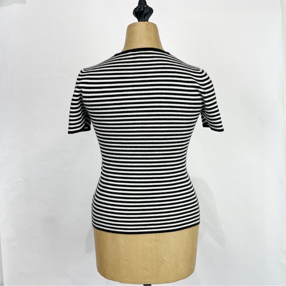 MICHAEL KORS COLLECTION Cashmere Short Sleeve Sweater BLACK/WHITE STRIPE Size XS - Picture 5 of 8